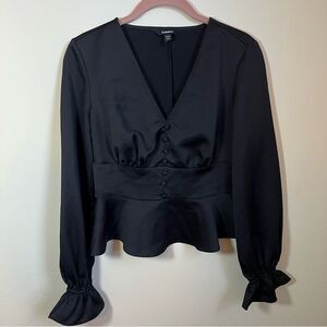 ✨ Express Women’s Black Satin Ruffle Top XS